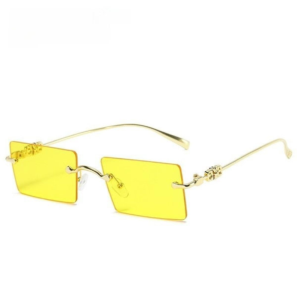 Snygga kantlösa solglasögon Små fyrkantiga solglasögon Dam trendiga solglasögon Transparent yellow