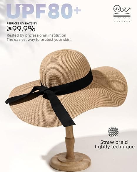 Dame Sol Stråhat Bred Skygge Sommerhat Sammenfoldelig Pakbar Floppy Strandhatte til Kvinder
