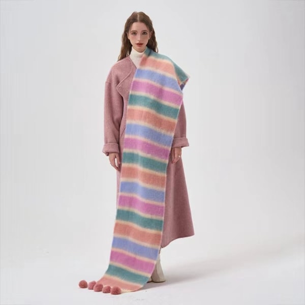 Randig sjalpälsbollscarf A