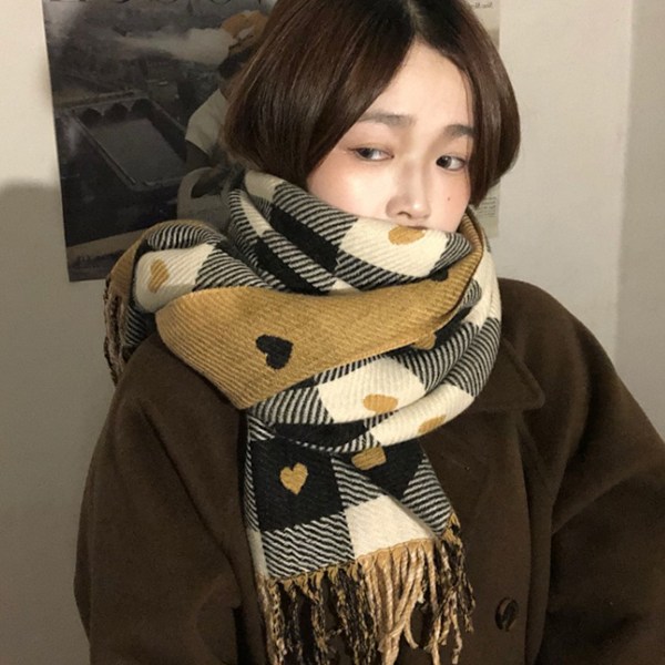 Damscarf Mode Långa sjalar Wraps Big Grid Vinter Varmt gitter Stora halsdukar (svart och vitt)