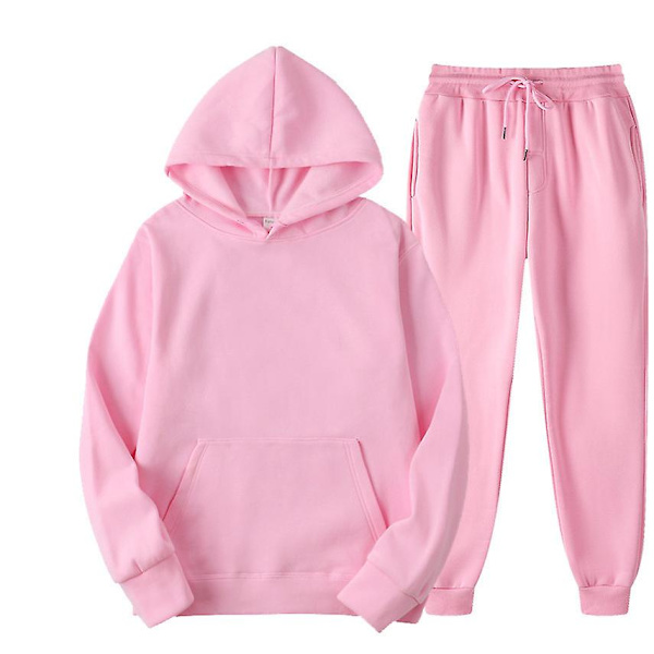 2 st Sweatsuit Set Herr Dam Oversized Långärmad Hoodie Pullover Sweatshirt Träningsoverall Jogger Sweatpants Pink M