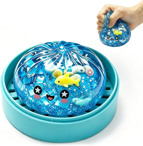 Blå Ocean Dumpling Squishy med Ångbåtsbas, Jelly Squeeze Fidget Toy, Haj- och Snäckskalsdesign, Stresslindrande Sensorisk Leksak för Barn och Vuxna 1pc