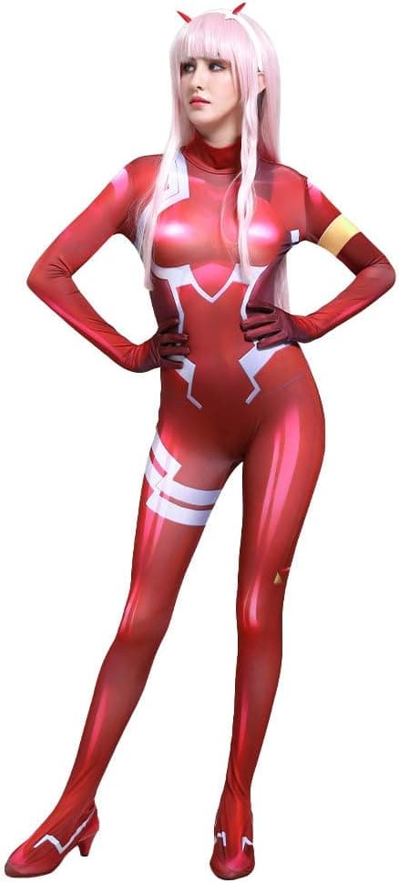 Rød kampdrakt og hodeplagg for kvinner – Anime Cosplay Spandex Bodysuit (passer høyde 165 cm) M