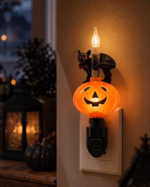 Halloween Gresskar Jack O' Lantern & Svart Katt Boble Nattlys