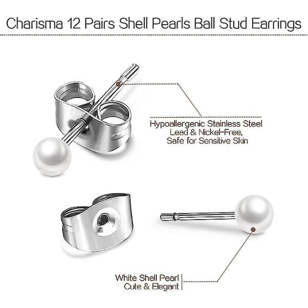 Charisma Pärlörhängen Kirurgiskt stål Pärlörhängen Set För Kvinnor Flickor Faux Pearl Örhängen Pack 10mm
