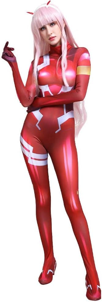 Rød kampdrakt og hodeplagg for kvinner – Anime Cosplay Spandex Bodysuit (passer høyde 165 cm) XXL