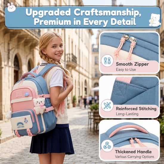 Lättviktsryggsäck 22L för skolan, vattenavvisande nylon, blå