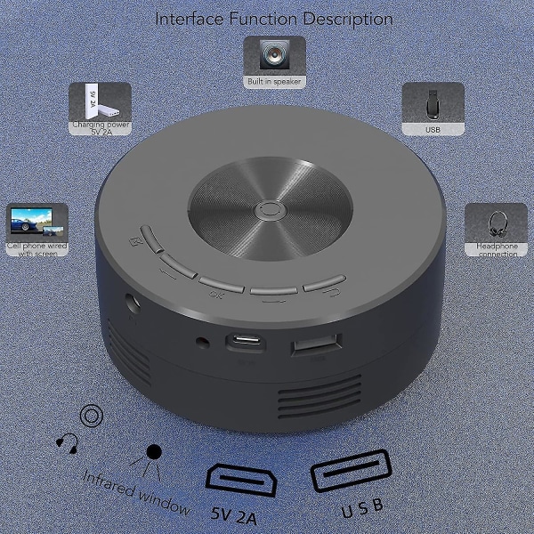 Mini barnprojektor, hemmabio filmprojektor Bärbar videoprojektor Tft LCD inbyggd 4? 2w högtalare, för barn julnyårspresenter, svart