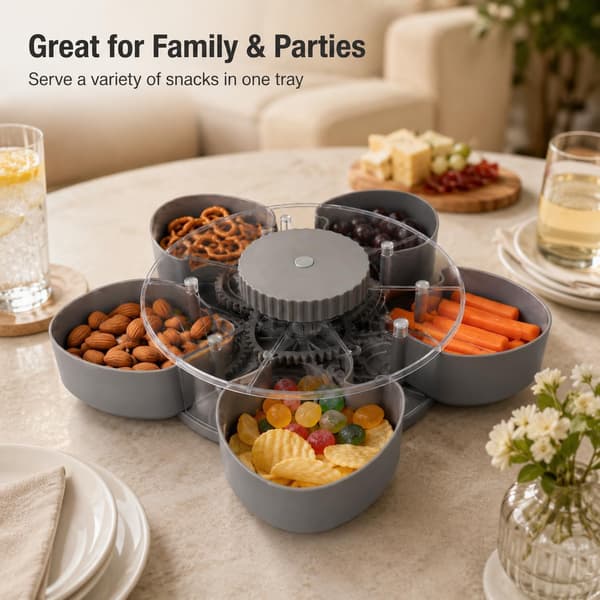 Delt serveringsfat som snurrer, roterende Lazy Susan-organisator, grå, blomsterdesign