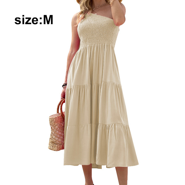 Dam Boho One Shoulder Ärmlös strandfestklänning -Aprikos M