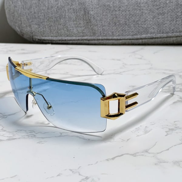 Personlighetssolglasögon i ett stycke Y2K futuristiska båglösa trendsolglasögon ihåliga Gray feet white progressive