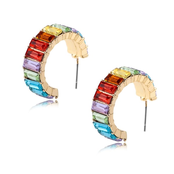 2 st smycken Flerfärgade strass örhängen Enkla C-formade örhängen för tjejer Multicolor