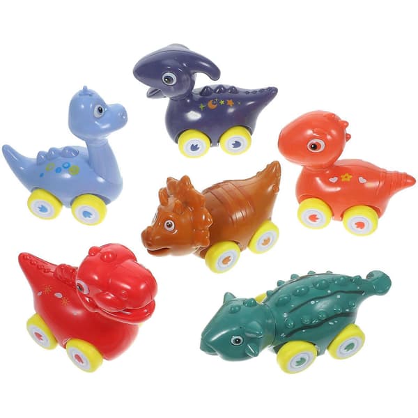 Børns dinosaur billegetøj træk tilbage plastmodel til fest 6 stk tegneserie legetøj