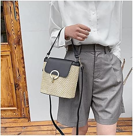 Små halmväskor för kvinnor sommar crossbody-väskor damer resehandväskor och plånböcker kvinnlig axel enkel väska brun black