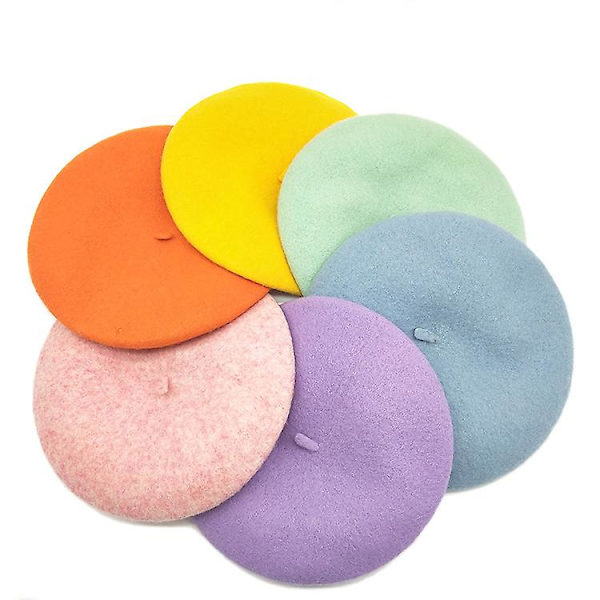 Dam Ull Basker Hatt Fransk Stil Enfärgad Ull Basker För Vuxna - Basker - Artist Hatt Baby blue