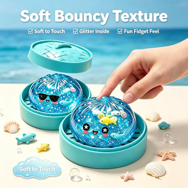 Blå Ocean Dumpling Squishy med Ångbåtsbas, Jelly Squeeze Fidget Toy, Haj- och Snäckskalsdesign, Stresslindrande Sensorisk Leksak för Barn och Vuxna 1pc