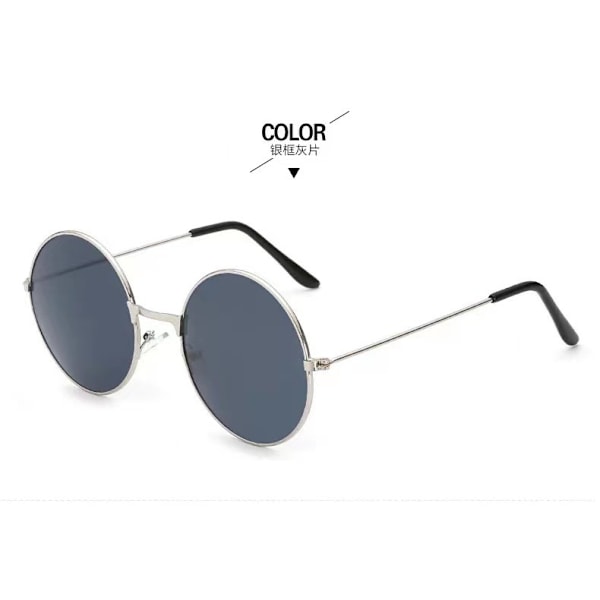 Retro runda solglasögon bländande mode runda bågar glasögon färgade linser prins spegel Silver frame grey piece