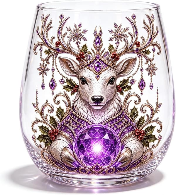 Julekrystalmærkat Glas Kop (Ametyst Rensdyrønsker)