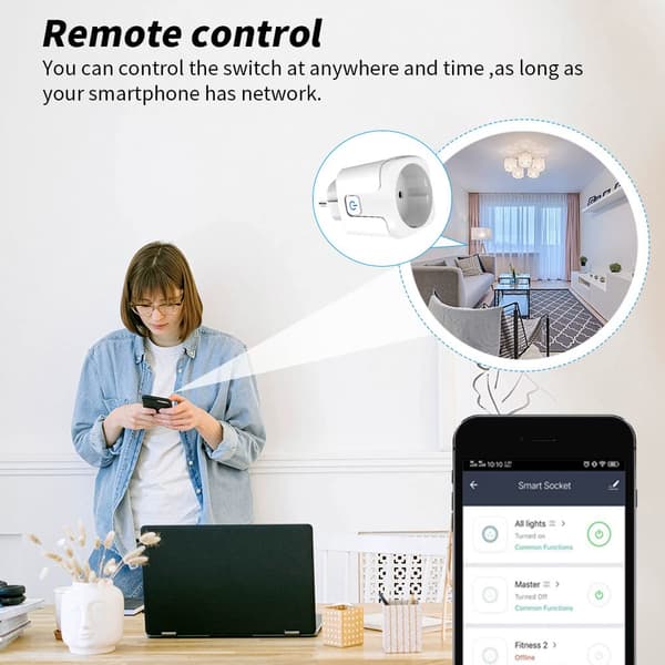 Smartplugguttak kompatibel med Alexa, Google Assistant, app- og stemmestyring, ZigBee-hub kreves, EU (16A)