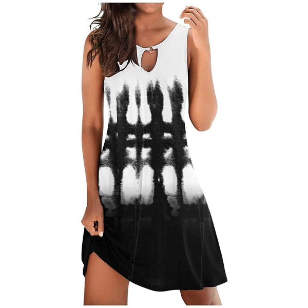 Casual för kvinnor Sommar ihålig o-ringad ärmlös A Line Dress Beach Tank Dress Bohemian Sundresses
