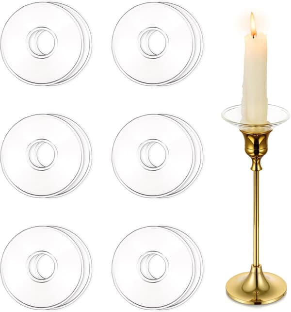 Glassbobecher for lysestaker, 12 stk. lysdryppbeskyttere ringer | Lysringer for 0,86\" koniske lysestaker, klar voksfanger
