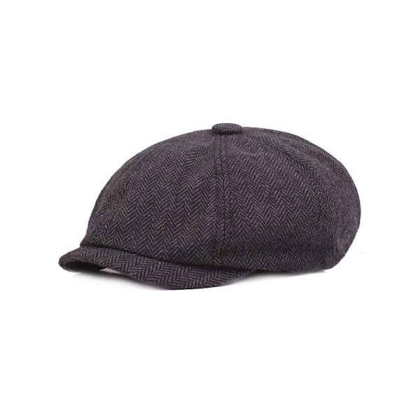 Bomull Polyester Män Flat Cap Snygg Enfärgad Pojkar Gentleman Dark Grey