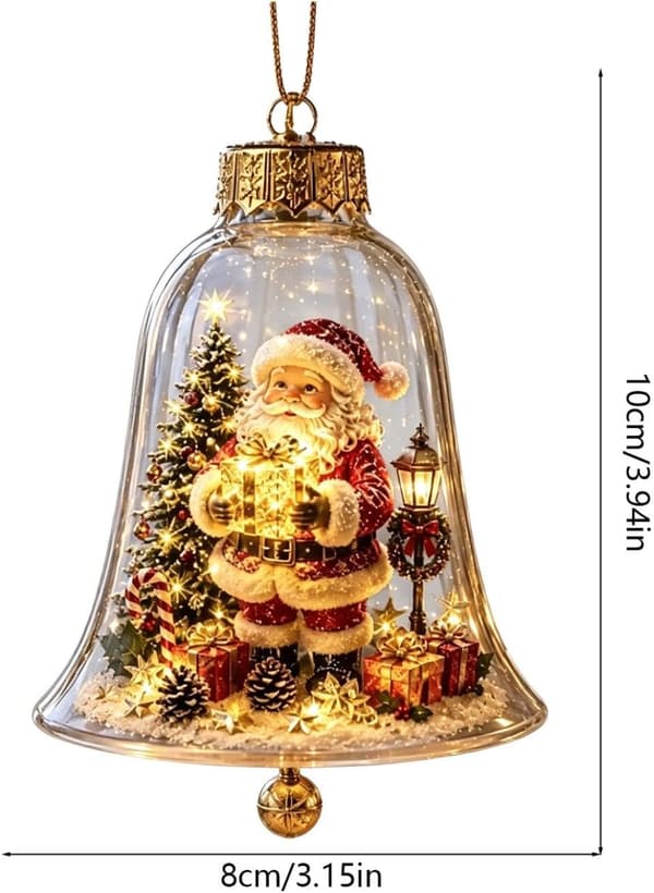 Glødende julefortelling-klokkeornamenter med lysende mini-feriescene