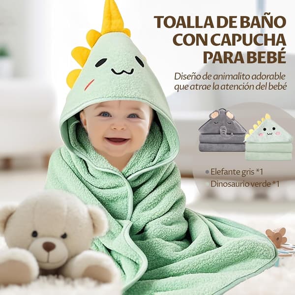 Todelt babybadehåndklædesæt – Søde badehåndklæder med hætte, velegnet til nyfødte – Superabsorberende, bløde og lette – Velegnet til både drenge og