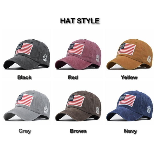 American Flag Washed Baseball Cap 3D Broderi Bokstav Baseball Cap Män och Kvinnor USA Retro Peaked Cap Yellow Adjustable