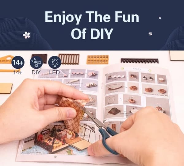 Dockhusminiatyr med möbler, DIY-dockhuskit plus dammskydd, kreativ rumsidé (japanskt trädgårdshus)