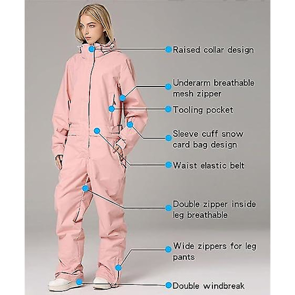One Pieces Skiddräkter Jumpsuits Par Skidräkt Overaller Vinter utomhus Vattentäta snödräkter för snösport pink M