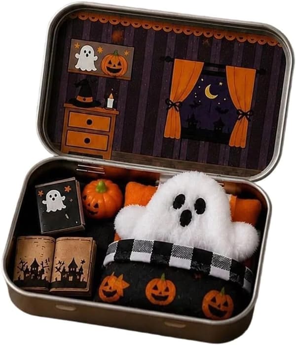 Halloween Mini Ghost Tasku Tin Box Set, Adopt A Ghost Pehmonukke