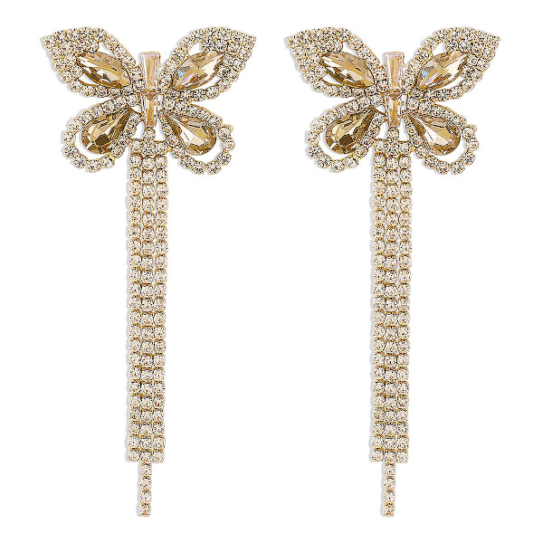Lätt lyxiga klokedja örhängen fulla av diamanter Butterfly Tofs örhängen Temperament mångsidig dam design örhängen gold Champagne