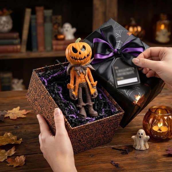 Halloween Græskarmand Figur, Græskarhoved Statue til Halloween Pynt | Spooky Jack O' Lantern Figur Borddekoration, Efterår Halloween Hjem