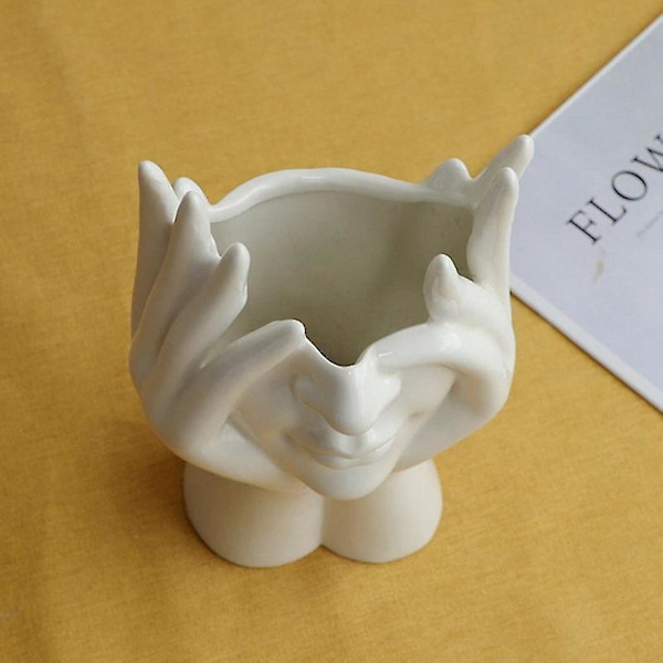 Nordic Eramic Människoansikte Blomvas Skulptur Växtkruka Heminredning