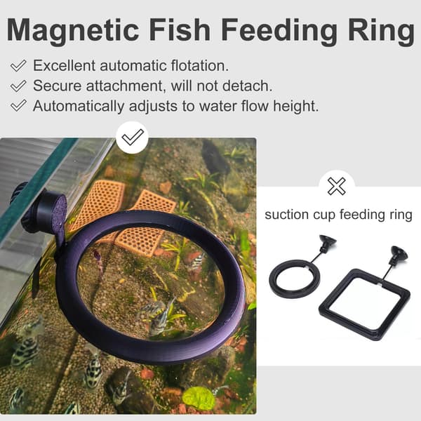 2 stk. magnetisk fiskefodringsring, akvarium flydende foderautomat, selvjusterende til vandstand fiskefoderholder til Betta guldfisk Guppy skildpadde