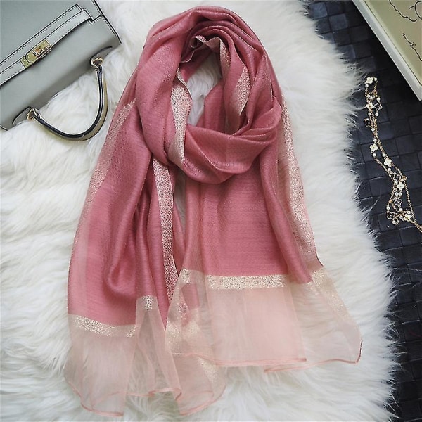 Tunn sjal Sidenscarf Lång damscarf för kvinnor Mode Utländsk S mörkrosa