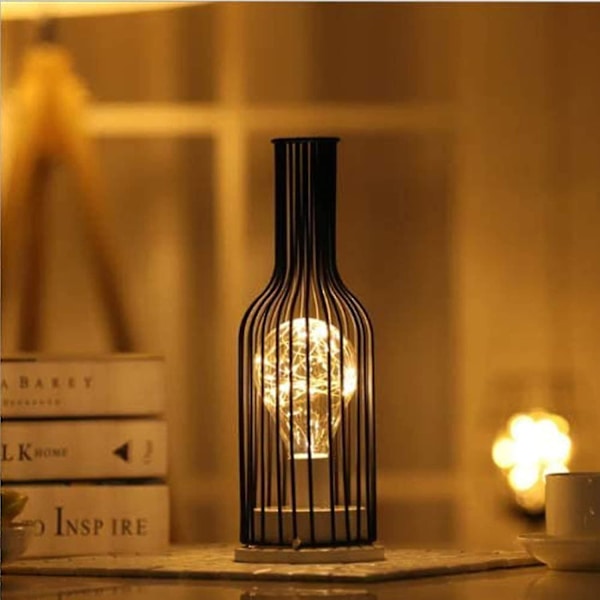 Dekorativ bordslampa, retro bordslampa, burstil, nattljus, retro, batteridriven röd vinflaska