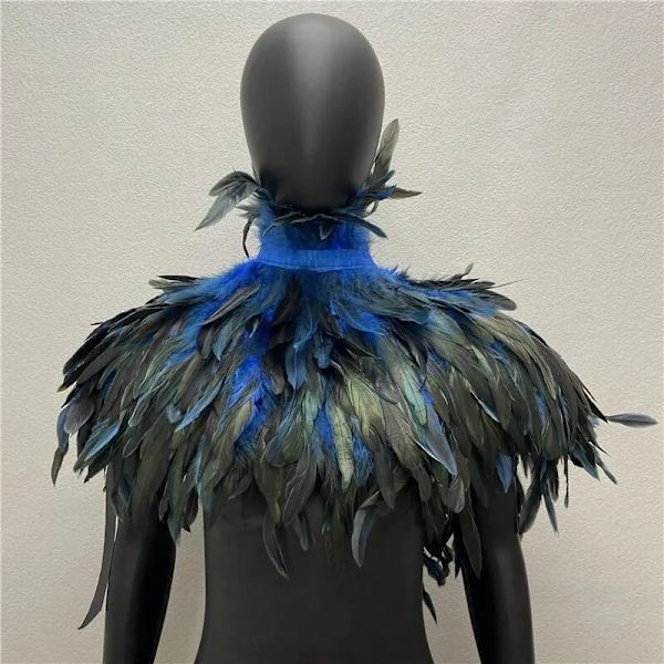 Axelkappa för kvinnor Kappa Festrock Fjäder Punk Gotisk Kappa Kvinna Balkläder Sjal Fjäder Halloween Kappor Jackor Lake Blue One Size