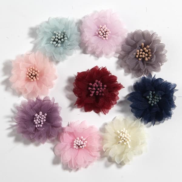 Dekorative Chiffonstoffblomster, 3,8 cm, 9 farger, hårtilbehør og bryllupsdekor (10 stk. multi)
