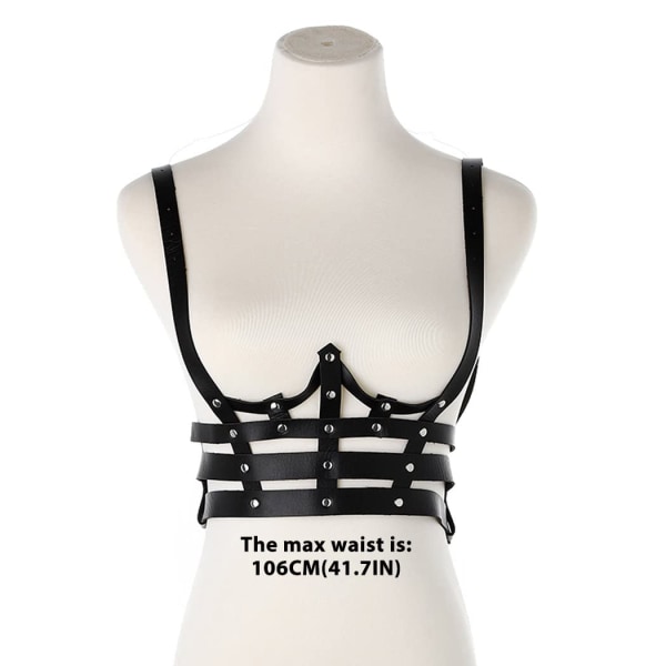Svart Layered Läder BH Strap Body Chain Punk Sele
