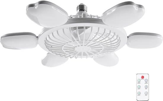 Loftventilator med belysning - LED Ventilatorlampe E27 - Ventilator med fjernbetjening - Sammenfoldeligt design - 6 hastigheder - Dæmpbart lys - 60W