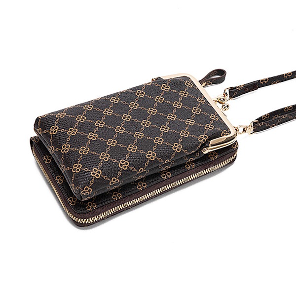 Axelremsväska för damer Crossbody Printed plånbok Mini telefonväska Beige