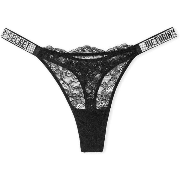 Shine Strap Thong Underkläder för kvinnor, mycket sexig kollektion Black Lace L