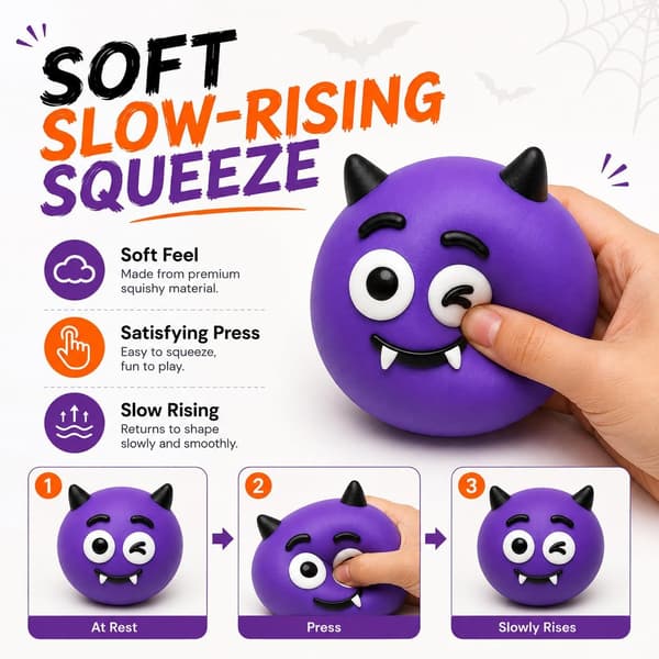 3 st Halloween Squishy-leksak för vuxna, långsamt stigande stresslindrande fidgetboll