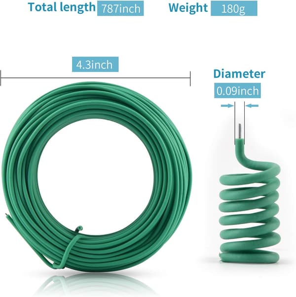 2 stk. 20 meter bløde plantebindere, grønne snoede havebindere til planter, kontororganisering og hjem (diameter - 2,5 mm)