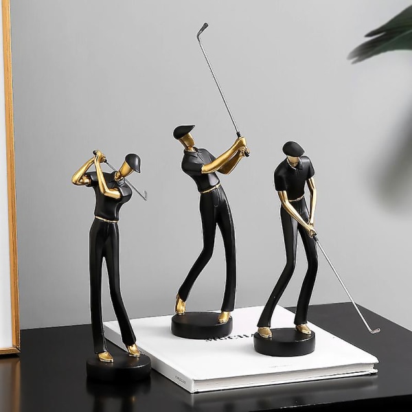 Golffigur staty Golfspelare dekoration Skulptur Polyresin Arts Presenter Svart 9,6 tum B