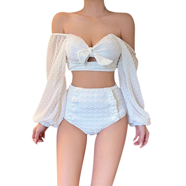 Dam Tankini 2-delad baddräkt Shorts med hög midja Långa puffärmar Toppar White XL