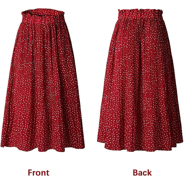 Dam med hög midja prickig plisserad kjol Midi Maxi Swing Kjol Red Medium
