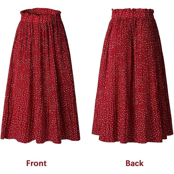 Dam med hög midja prickig plisserad kjol Midi Maxi Swing Kjol Red Small